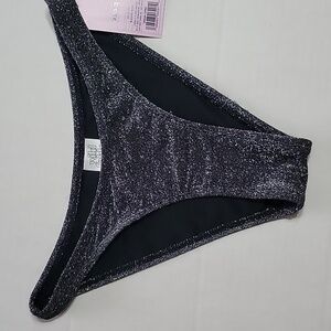 Wild Fable High Leg Cheeky Bikini Bottom, Size XS, Black Glittery